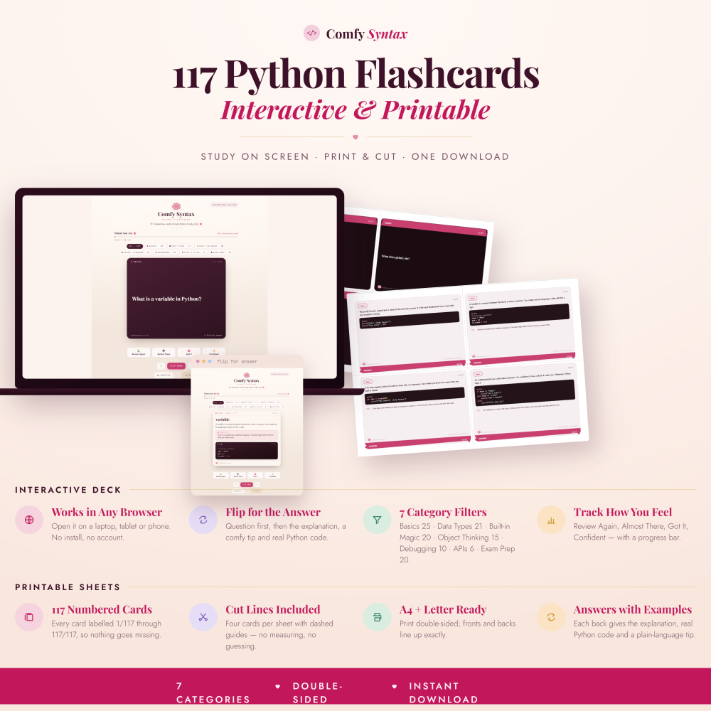 Python Flashcards Deck (117 Flashcards)
